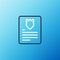 Line The arrest warrant icon isolated on blue background. Warrant, police report, subpoena. Justice concept. Colorful