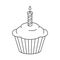 Line art black and white birthday cupcake