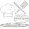 Line art black and white burger cooking set.