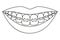 Line art black and white healthy smile in braces