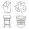 Line art black and white recycling garbage set