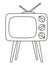 Line art black and white retro tv on high stand