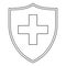 Line art black and white shield with medical cross