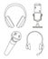 Line art black and white various headset collection