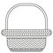 Line art black and white wicker basket shopping cart icon poster.