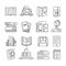 Line Art book icons. Literary magazines, study diary and bible. Open textbook, ebook and audio books thin outline icon