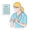 Line art, doctor writes a prescription online. Medical healthcare concept. Black outline with color. Poster, illustration