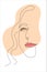 Line Art Doodle Illustration of Woman Face Continuous Outline Close-up Female Portrait with Abstract Simple Shape