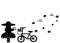 Line art drawing bicycle icon and woman