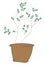 Line art of an earthen pot with green leaves vector or color illustration