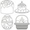 Line art easter candle egg basket cake icon set.