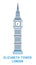 Line art Elizabeth Tower, Big Ben, symbol of London, England