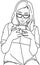 Line Art of a girl texting with a phone