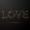 Line art gold text love on black background. Happy Valentineâ€™s day greeting card with sparkles. Concept for jewelry gift card