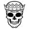 Line art hand drawing black skull with crown on had isolated on white background. Dudling style. Tatoo. Zenart. Coloring