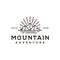 Line art hipster Mountain, Sea and Sun Adventure Traveling logo design