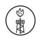 Line art icon of a burning oil rig in the round frame
