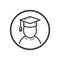 line art icon of a graduate student in a round frame