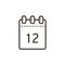 Line art icon of the tear-off calendar with number twelve on sheet