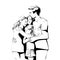 Line art illustration Family mom, dad and childrens stand embracing. Parents Day. Children Protection Day. Simple vector