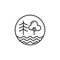 Line art mixed forest icon and pond waves in the round frame