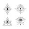 Line art mystic eye tattoo set. Providence sight. Geometric mystical evil symbol, all seeing eye