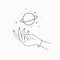 Line art of mystical esoteric woman hand with Saturn planet and stars