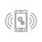 Line art ringing smartphone icon with gears sign and signal waves