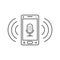 Line art ringing smartphone icon with microphone sign and signal waves