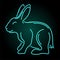 Line art with shiny blue neon rabbit silhouette