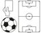 Line art soccer ball, field, referee card icon set.