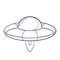 Line Art Spacecraft vector Illustration. Hand drawn spaceship icon. UFO sketch template for logo, emblem, Web design