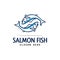 Line art twin salmon logo design,outline fish logo,fresh logo design vector template icon