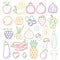 Line art vector graphical fancy food set of fruit and vegetable