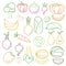 Line art vector graphical fancy food set of fruit and vegetable
