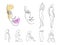 Line art woman silhouette vector set. Female faces and different figure poses in modern simple linear style. Girl body