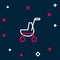 Line Baby stroller icon isolated on blue background. Baby carriage, buggy, pram, stroller, wheel. Colorful outline