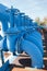 Line from blue oxigen gate valves with pipes