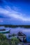 Line of Boats on Water Placed in Belarussian National Park Braslav Lakes