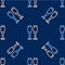 Line Bowling pin icon isolated seamless pattern on blue background. Juggling clubs, circus skittles. Vector