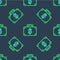 Line Briefcase and money icon isolated seamless pattern on blue background. Business case sign. Business portfolio