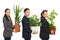 Line of business people holding plants