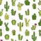 Line cactus pattern. Seamless texture with trendy abstract continuous line exotic dessert plant. Vector Mexican cactus