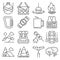 Line Camping and outdoor recreation icons set