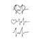 line cardiogram and heart hand drawn doodle. , scandinavian, nordic, minimalism, monochrome. set icon. health, heartbeat