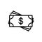 line cash, dollar, money icon on white background