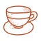 Line Ceramic cup and saucer, faience mug, clay dishes. Hand drawn vector illustration in doodle style. Isolated element