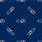 Line Chainsaw icon isolated seamless pattern on blue background. Vector