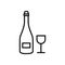 Line champagne and wineglass icon on white background