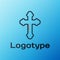 Line Christian cross icon isolated on blue background. Church cross. Colorful outline concept. Vector Illustration